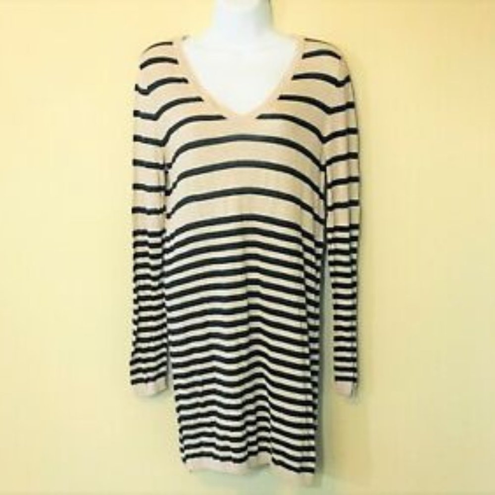 H&M Black and Tan Striped Thin Knit Long Sleeved, Striped Sweater Dress Tunic/ S